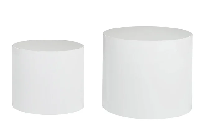 Ovale Design-Beistelltische mit weißem Glanzeffekt (2er-Set) FAMOSA
