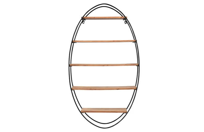 Ovales Wandregal aus massivem Akazienholz und Metall H130 cm HANG