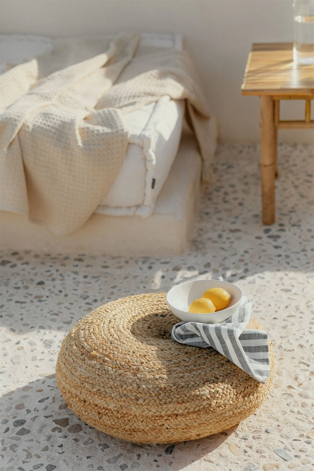 Runder Hocker aus Jute Pilew