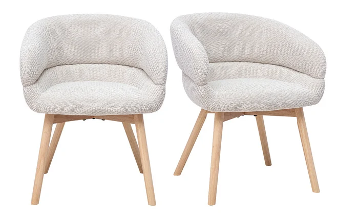 Polsterstühle aus Velours-Chenille beige und hellem Holz (2er-Set) TIGGY