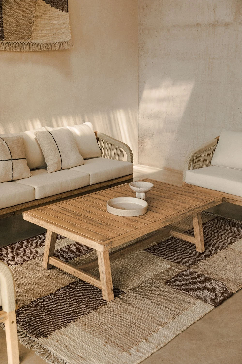 Rechteckiger Couchtisch 130x75 cm aus Akazienholz Dubai