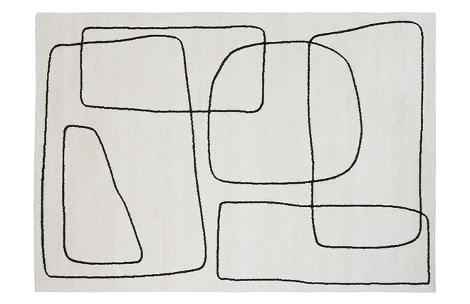 Rechteckiger Teppich mit Line-Art-Muster in Off-White und Schwarz 160 x 230 cm TIANA