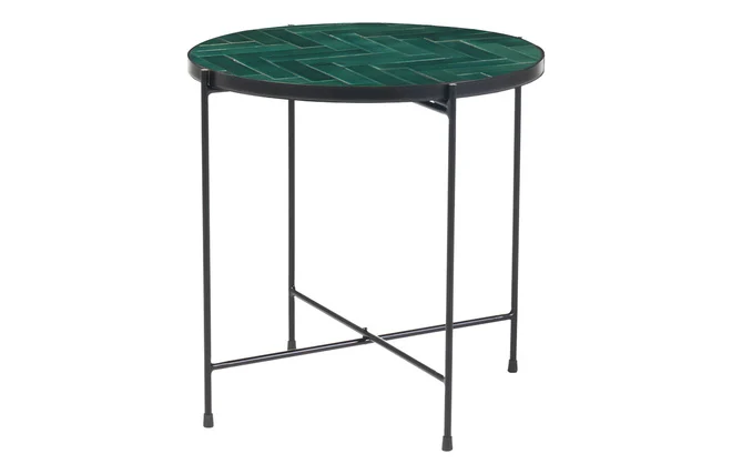 Runder Couchtisch aus dunkelgrüner Keramik und schwarzem Metall D50 cm KOTTA