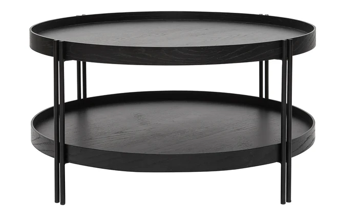 Runder Couchtisch aus Eiche schwarz und Metall D80 cm TWICE