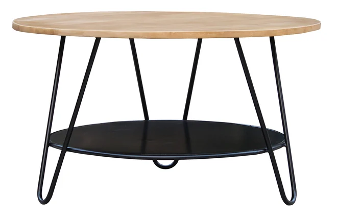 Runder Couchtisch aus massivem Mangoholz und schwarzem Metall PRIYA