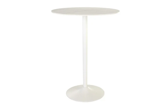 Runder Design-Bar-Tisch aus weißer Keramik und Metall D80 cm MALOU