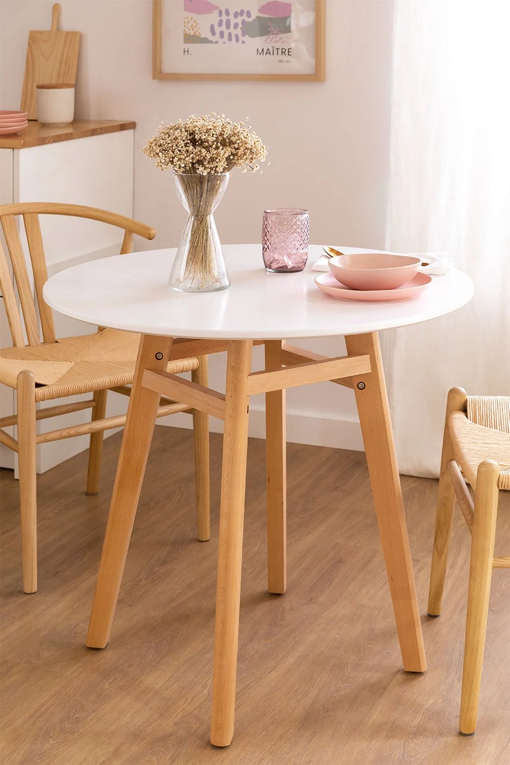 Runder Küchentisch Ø80 aus Buchenholz und MDF Scand Nordic