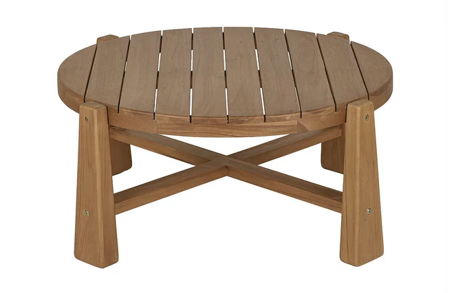 Runder Garten-Couchtisch aus massivem Teakholz D82 cm CAROLINA