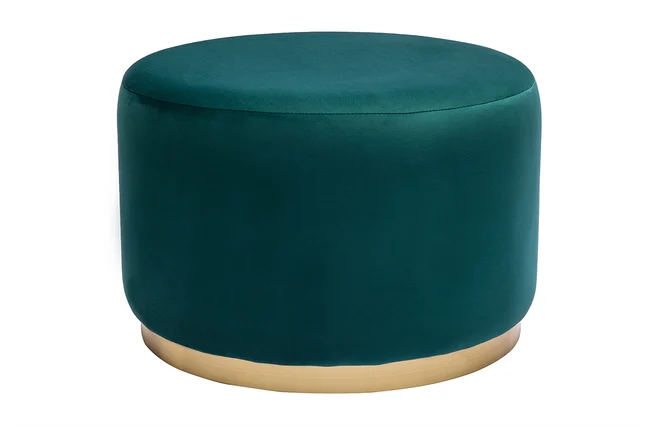 Runder Pouf aus petrolblauem Samt und goldenem Metall D54 cm AMAYA