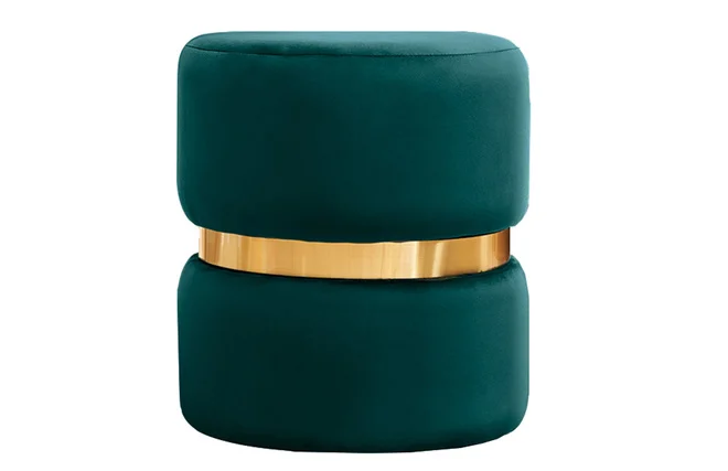 Runder Samtpouf in Petrolblau und Goldmetall D40 cm JOY