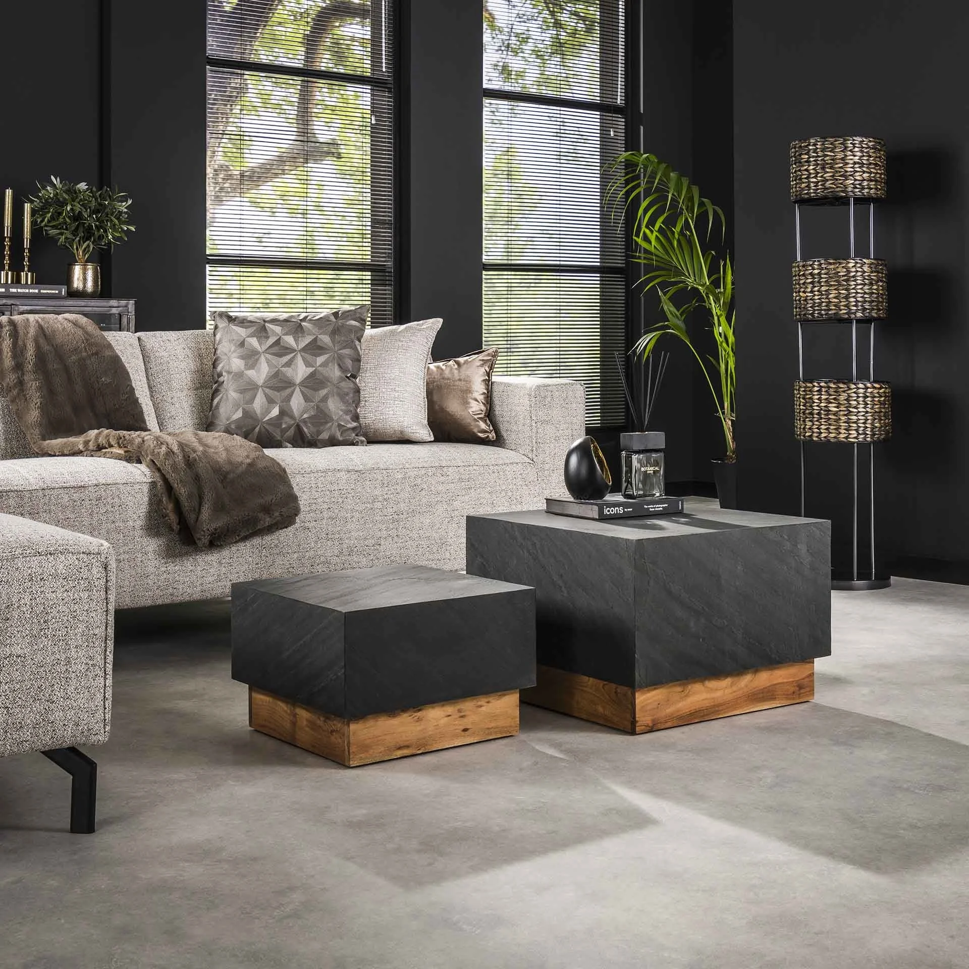 Couchtisch 2er-Set Vigo Square Schiefer-Akazienholz
