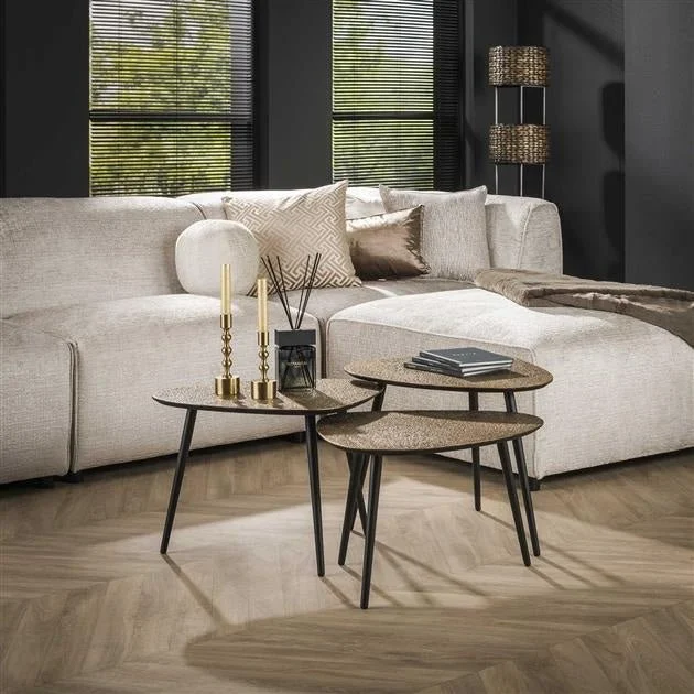 Industrieller Couchtisch 3er-Set Betty Organic Gold Metal