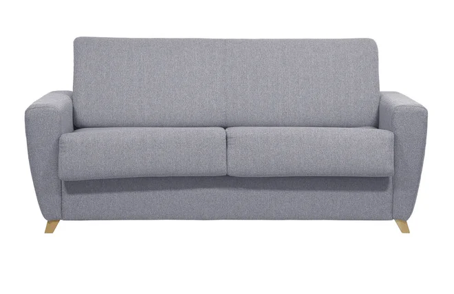 Schlafsofa skandinavisch mit Matratze 18 cm hellgrauer Stoffbezug GRAHAM