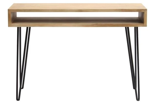 Schreibtisch aus Mangoholz und Metall mit Ablagegestell VIBES