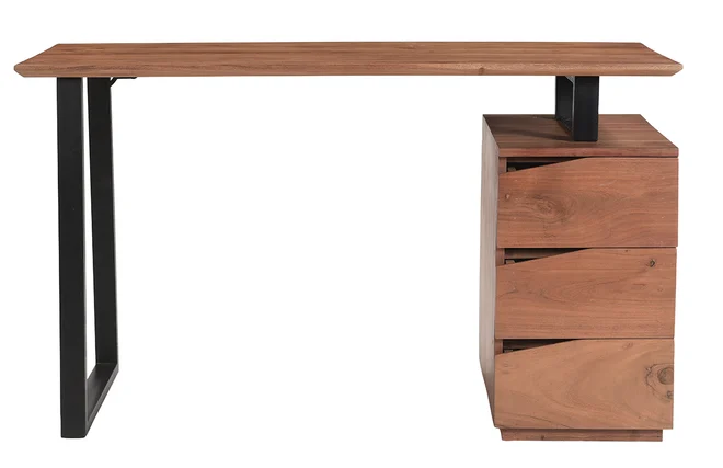 Schreibtisch aus massivem Akazienholz und schwarzem Metall mit 3 Schubladen B130 cm HORACE