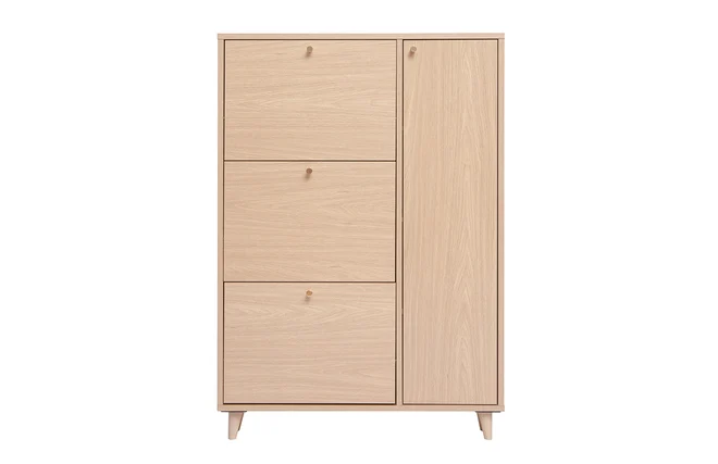 Schuhschrank in hellem Holzdekor Eiche und goldfarbenem Metall B90 cm SILVESTRE