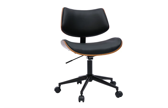 Schwarzer Design-Bürostuhl mit Rollen, dunkles Walnussholz und schwarzes Metall MALMO