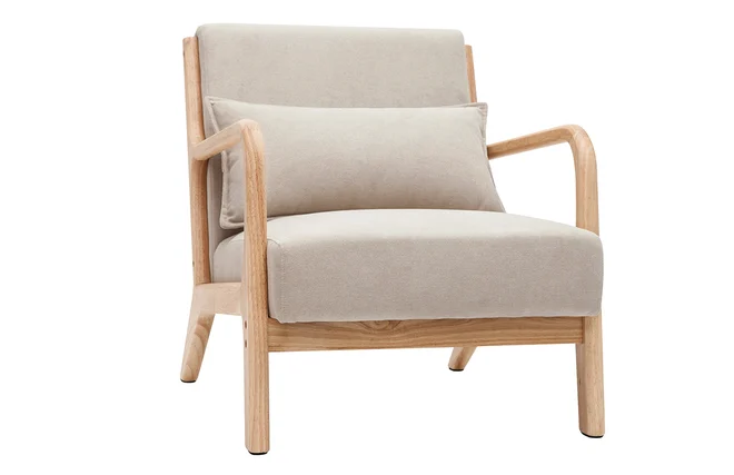 Sessel aus hellem Holz und beigem Stoff mit Samteffekt DERRY
