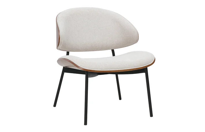 Sessel in beige Textur-Samtstoff, dunkles Holz und schwarzes Metall FABULO