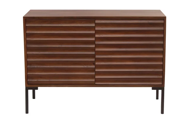 Sideboard aus dunklem, massivem Mangoholz und schwarzem Metall 2 Türen B100 cm ONDA
