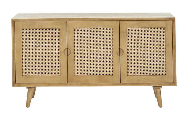 Sideboard aus Mangoholz und Rattangeflecht 3 Türen B145 cm LAKA