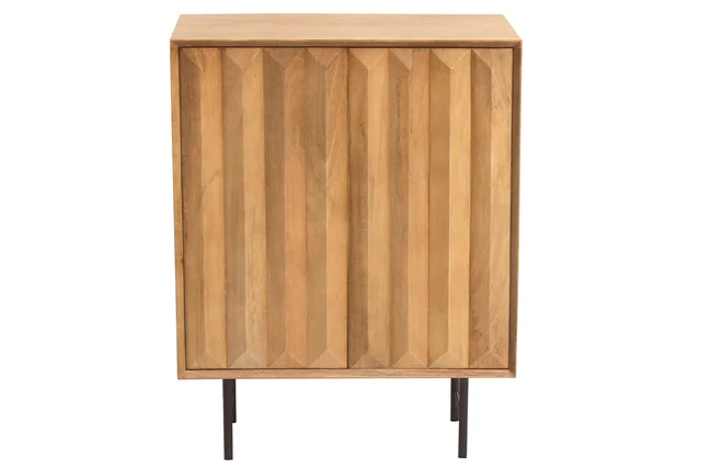 Sideboard aus massivem Mangoholz mit Relief und schwarzem Metall 2-türig B70 cm AGRA