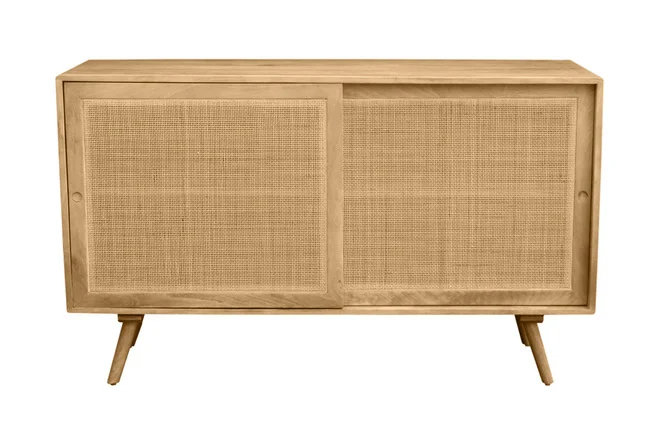 Sideboard aus massivem Mangoholz und Rattangeflecht 2 Schiebetüren B135 cm ACANGE