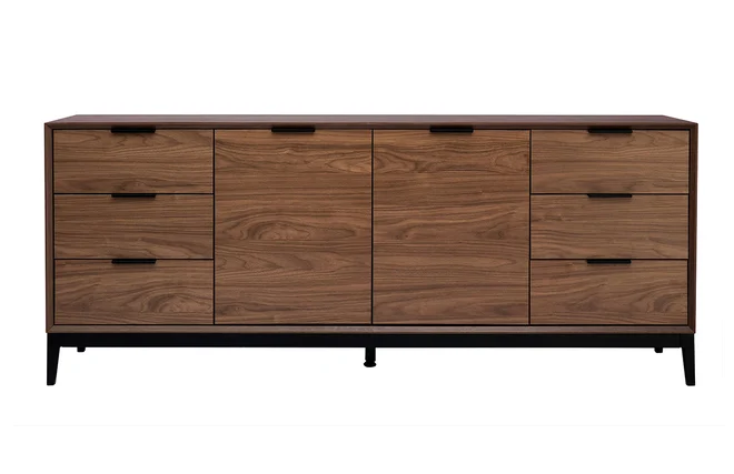 Sideboard im Vintage-Stil aus dunklem Walnussfurnier und schwarzem Metall mit Stauraum B180 cm SARTO