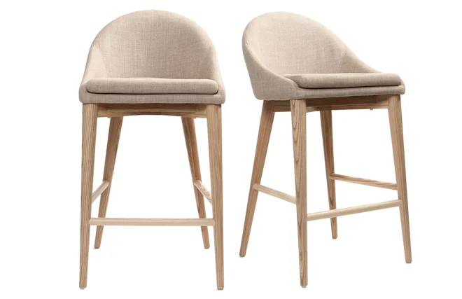 Skandinavische Barhocker aus beigem Stoff und massiver Esche H66 cm (2er-Pack) DALIA