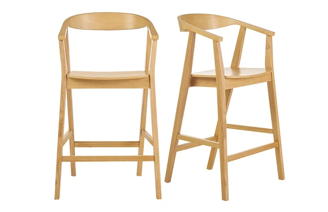 Skandinavische Barhocker aus hellem Holz (2er-Set) BAHIA