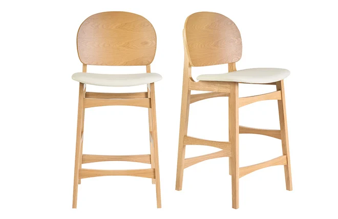 Skandinavische Hocker aus hellem Eschenholz und Weiß (2er-Set) ELTON