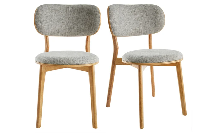 Skandinavische Stühle aus hellem Holz und grauem Stoff (2er-Set) FAUVETTE