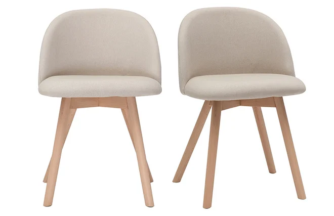 Skandinavische Stühle mit naturfarbenem Stoff und massivem Buchenholz (2er-Set) CELESTE