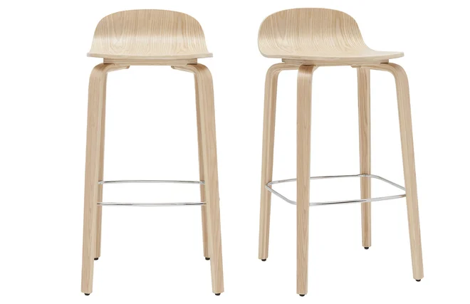 Skandinavischer Barhocker aus Eichenholz H68 cm (2er-Set) OBRA