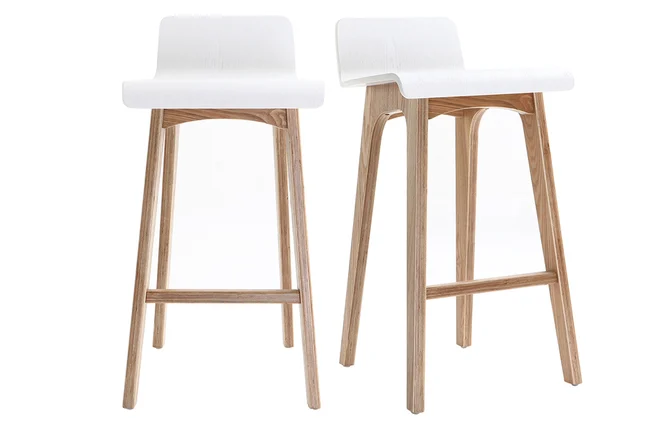 Skandinavischer Barhocker in Weiß mit hellem Holz H65 cm (2er-Set) BALTIK