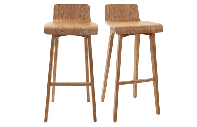 Skandinavischer Design-Barhocker in Beige und Holz H75 cm (2er-Set) BALTIK