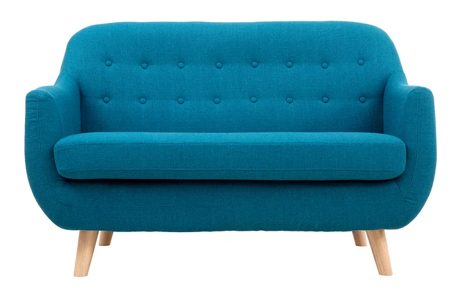 Skandinavisches 2-Sitzer-Sofa mit abnehmbarem Bezug in entenblau und Holz YNOK
