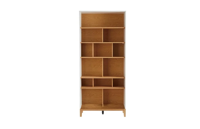 Skandinavisches Bücherregal aus hellem Holz mit Eichenfinish und Weiß B90 cm ABEL