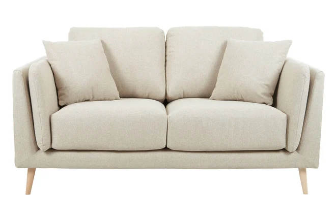 Skandinavisches Sofa 2-Sitzer aus beigem Stoff und helles Holz VOGUE
