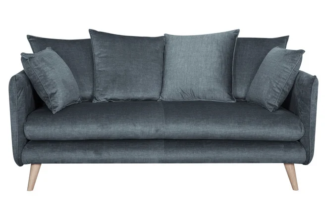 Skandinavisches Sofa 3-Sitzer aus blaugrauem Stoff und hellem Holz OLYMPIA