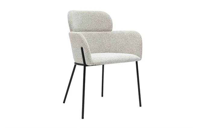 Stoffdesignstuhl in Beige mit texturiertem Samteffekt und schwarzen Metallfüßen TULUM