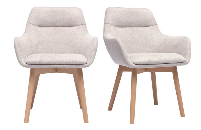 Stoffstühle mit Texturiertem Beige Samteffekt und hellem Holz (2er-Set) ALESS