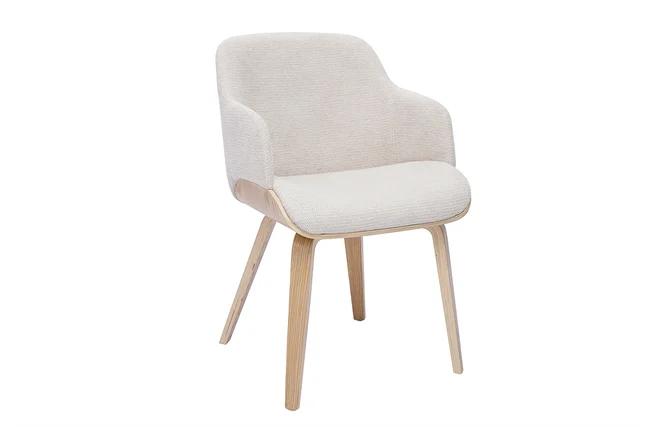 Stuhl in beige Chenille-Stoff und hellem Holz EARL