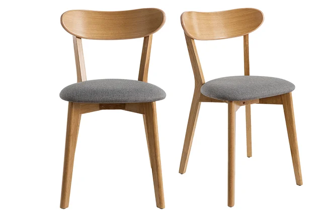 Stühle im Eichen-Vintage und Sitzfläche aus grauem Chiné (2er-Set) DOVE