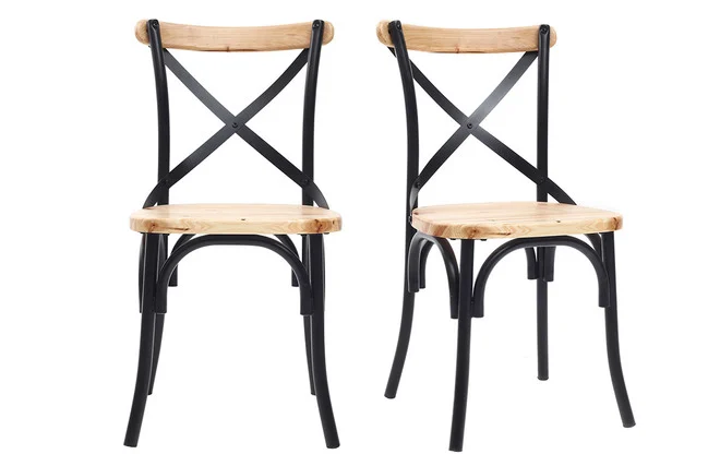 Stühle Industrie-Stil schwarzes Metall und Holz (2er-Set) JAKE