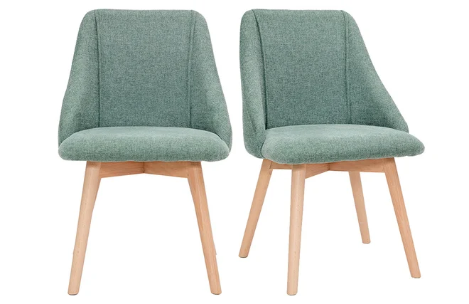 Stühle mit Stoff in strukturiertem Samteffekt in Grün und hellem Holz (2er-Set) HIGGINS