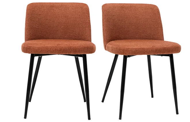 Stühle Stoff mit strukturiertem Samteffekt in Rostbraun und schwarze Metallfüße (2er-Set) MONTI