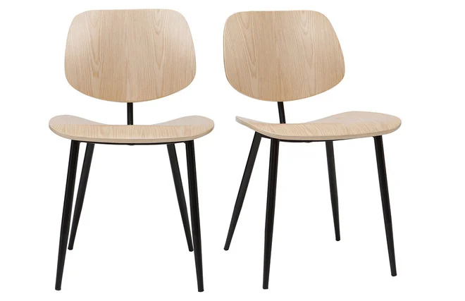 Stühle TOBIAS helles Holz und schwarzes Metall 2er-Set