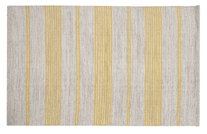 Teppich / Bettvorleger rechteckig beige mit gelben Streifen 50 x 80 cm CABOURG