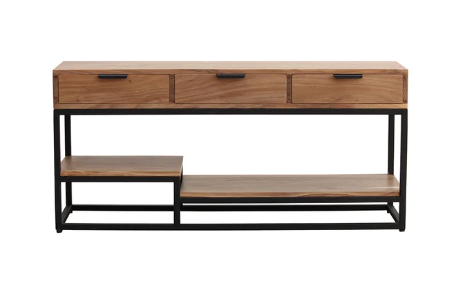 TV-Möbel aus massivem Akazienholz und Metall B 115 cm WARREN